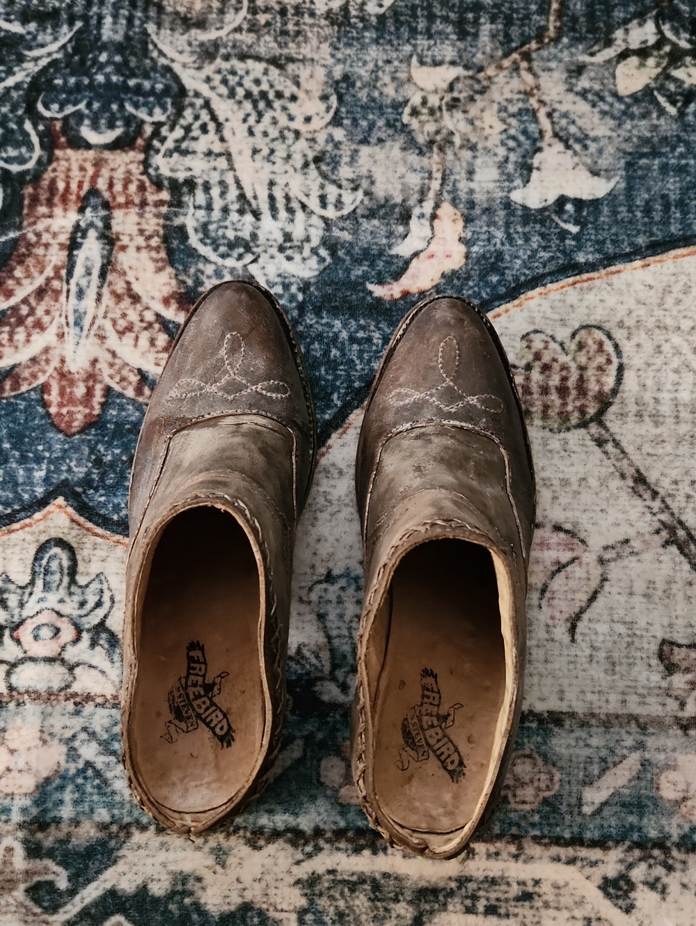 Freebird by Steven Distressed Taupe Leather Mules